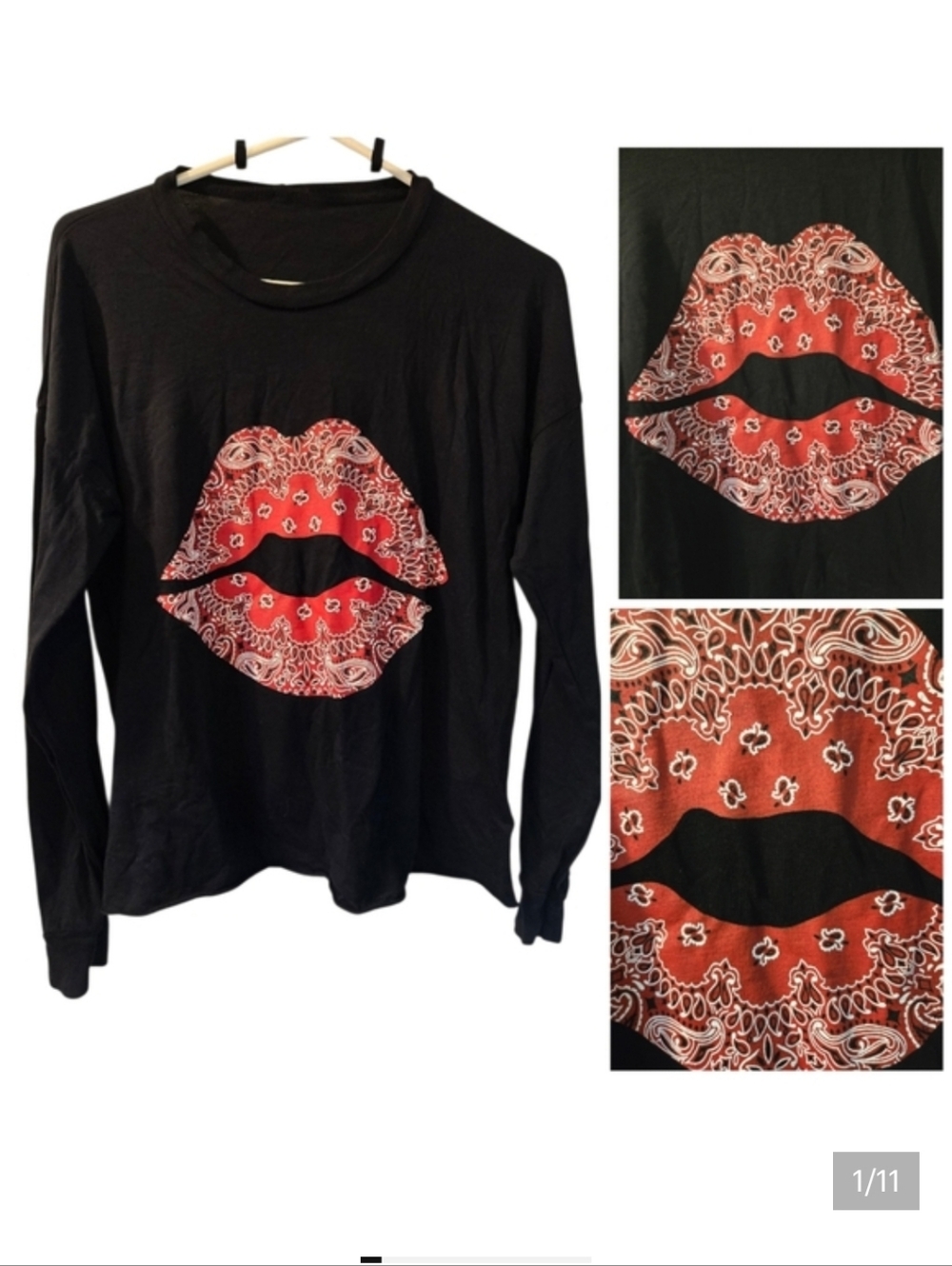Lauren Moshi Bandana Lips long sleeve top